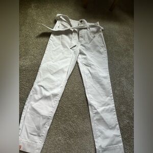 WHBM High-Waisted Crop white Pants with Belt Slim regular inseam